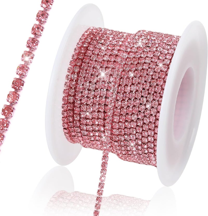 Rytenz 10 Yards 2 MM Rhinestone Chain Trim Crystal Rhinestone Close Chain Trim, for Sewing Crafts, DIY Decoration, Jewelry, Clothing, Shoes (Light Pink) - Image 1